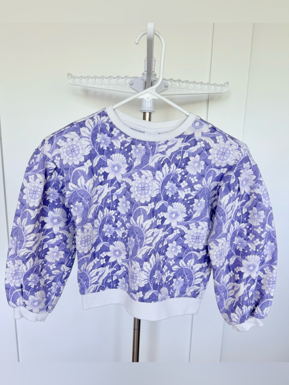 Janie and Jack light Blue and White Floral Puff Sleeve Top